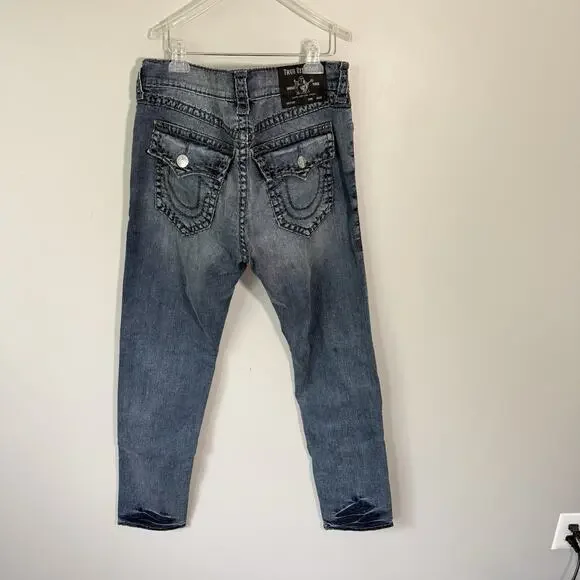 True Religion Men's Rocco Relaxed Skinny Flap Blue Jeans 38 x 32