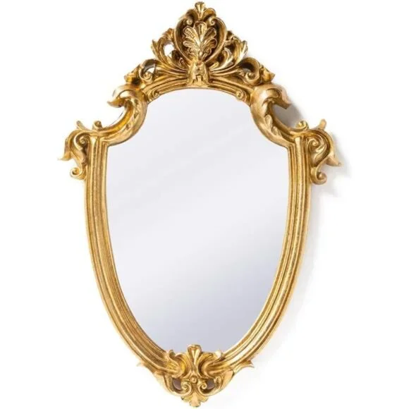Vintage 11.6 x 9 Inch Very Small Decorative Wall Mirror Gold Shield Shape