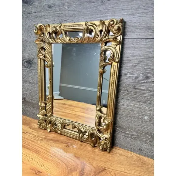 VTG Euromarchi Italian Ornate Gold Gilt Wall Mirror Baroque Rococo Style 16x12”