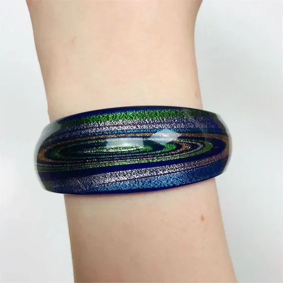 Vintage Cobalt Blue Blown Glass Handmade Cuff Bracelet