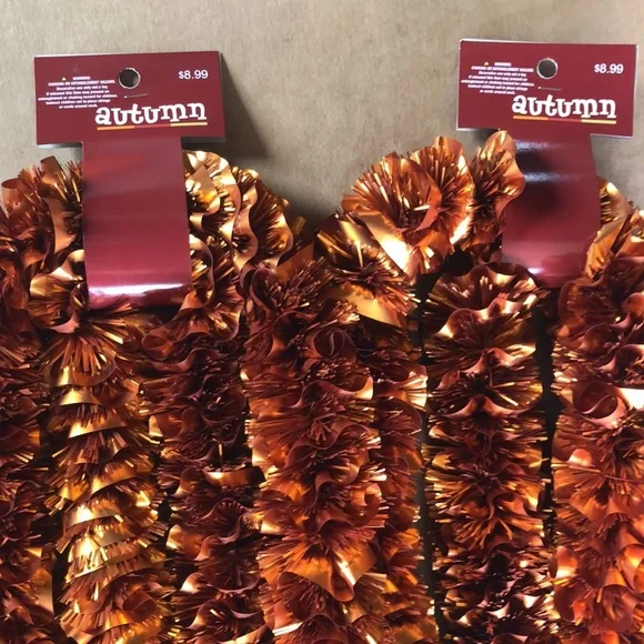 NOS 2 Autumn Fall Garland Coppery Brown 18Ft Total