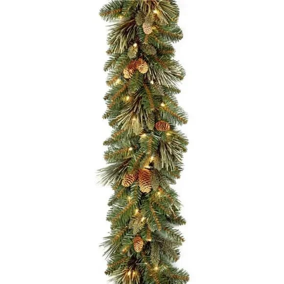 Pre-Lit Artificial Christmas Garland, Green, Carolina Pine, White Lights 9 Feet