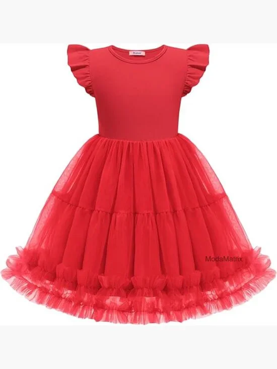 Toddler Tutu Princess Dress Summer Flutter Sleeve Tiered Birthday Party Fancy