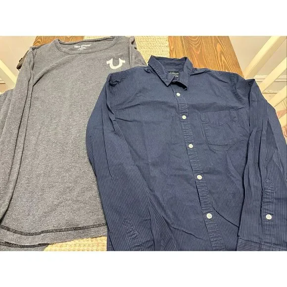 True Religion Lucky Brand button up Men’s size Medium Logo Spellout Long Sleeve