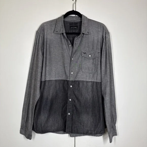True Religion Western Shirt Mens Size XL Gray Black Slim Fit Color Block