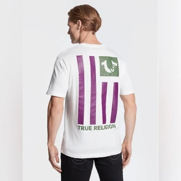 True Religion Graphic Logo TShirt Flag in Purple and Green 3XL