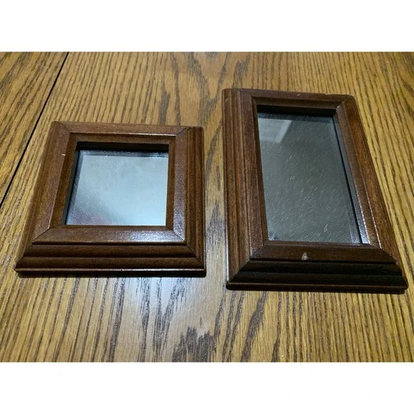 2 Vintage Home Interiors Wood Framed Accent Mirrors With 2 Way Hangers