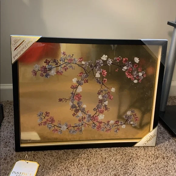 FASHION INSPIRED Flowers Picture with Gold Backdrop - Black Frame & Glass Front
