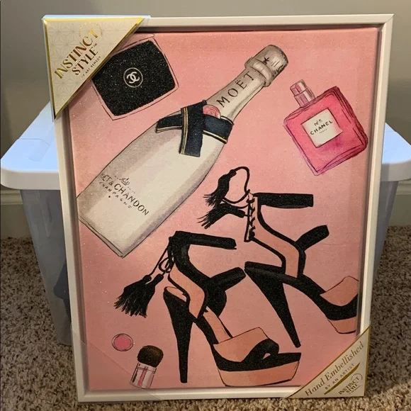 FASHION INSPIRED Pink Heels & Champagne Picture with White Frame