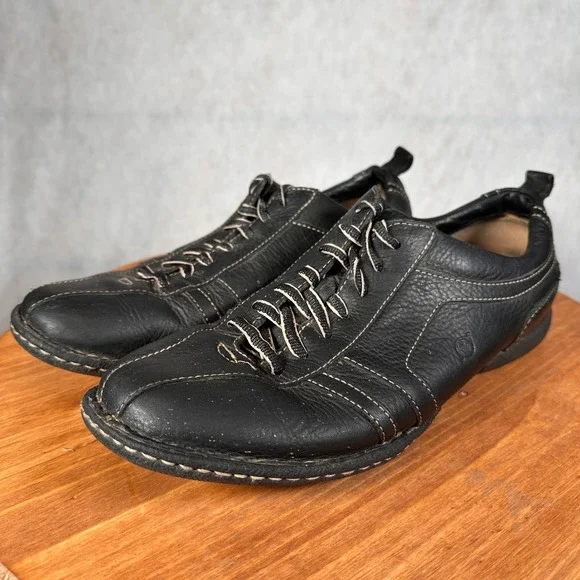 Born Leather Sneakers Mens 11.5 Black Good Contrast Stitch Lace Up Shoes
