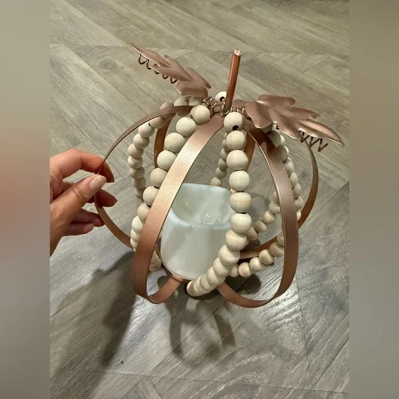 Decorative Metal and Wood Boho Pumpkin Candle