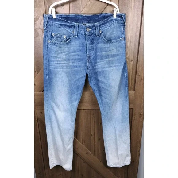 True Religion Mens 38x33 USA Made Button Fly Jeans Fade Wash Y2K Denim
