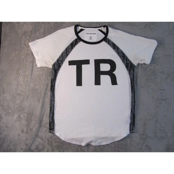 True Religion Mens White Black Raglan Thermal Graphic Logo T-Shirt Size M