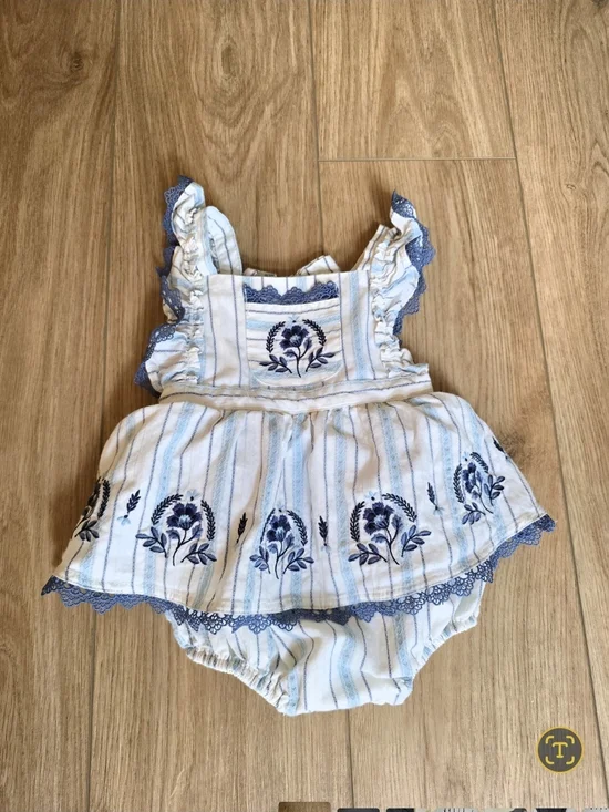 Haute Hippie White and Blue Floral Embroidered Baby Dress