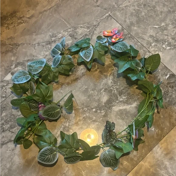 Green Leaf Garland with Butterfly Accents
