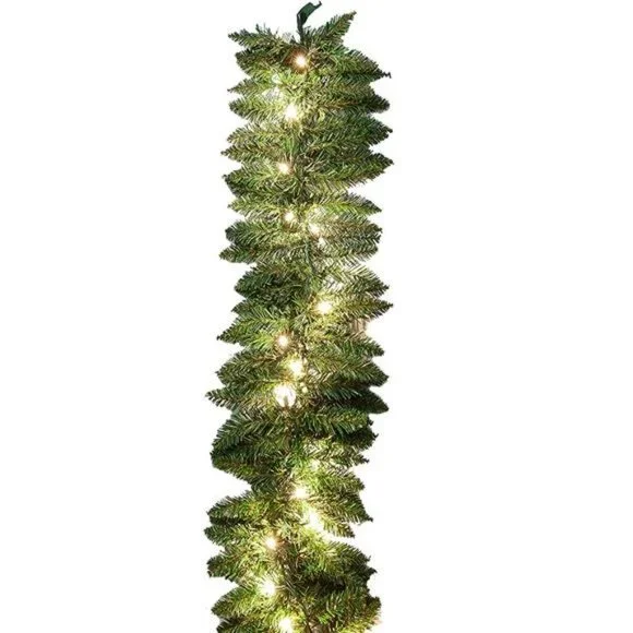 9Ft Artificial Christmas Garland Prelit w/ 50 Count Light, Christmas Decorations