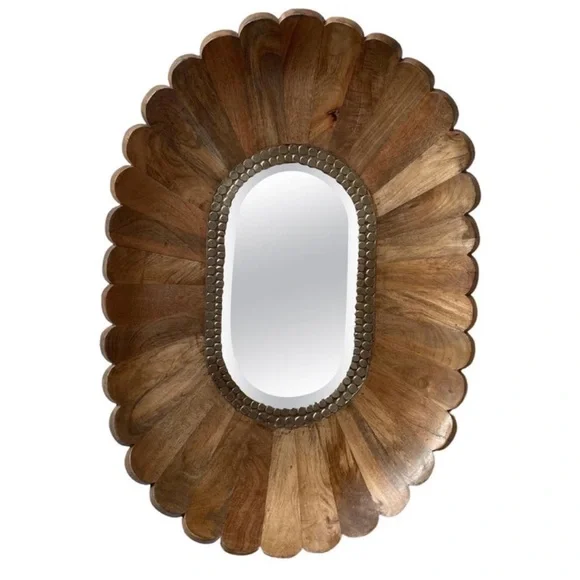 Elegant Brown Wooden Wall Mirror