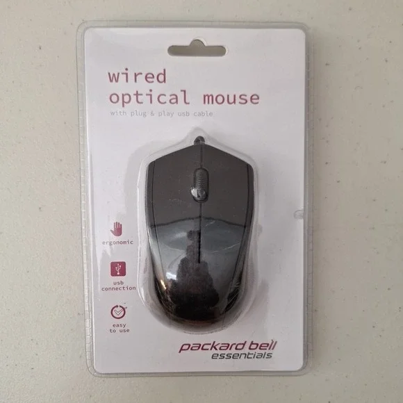 Packard Bell Wired Optical Mouse PBWM1206BK Ergonomic USB 2.0