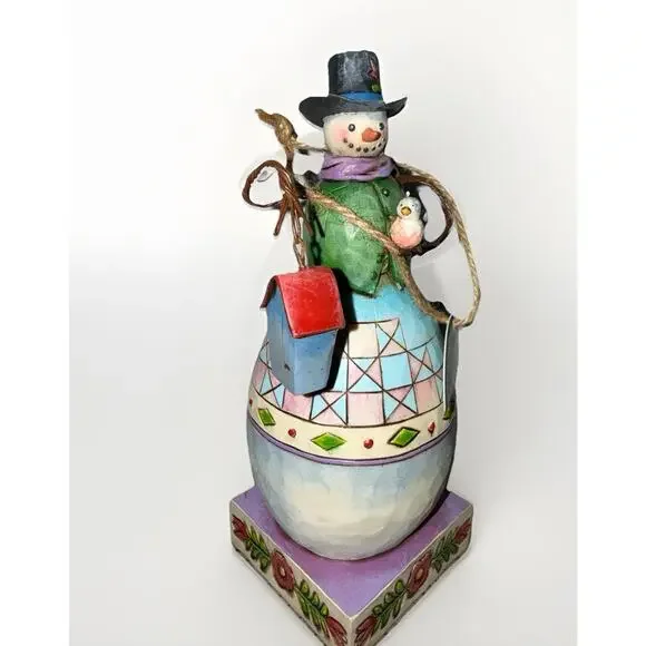 Jim Shore 2008 “Warm and Cozy” Small 7” Snowman with Birdhouse 4010362