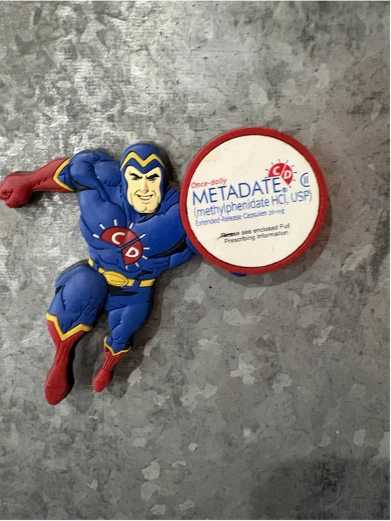 Vintage METADATE ADHD Pharma Rep Superhero Magnet Methylphenidate Rare