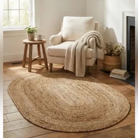CHARDIN HOME 100% Natural Jute Hand Woven Braided Decorative Bohemian Home Rug
