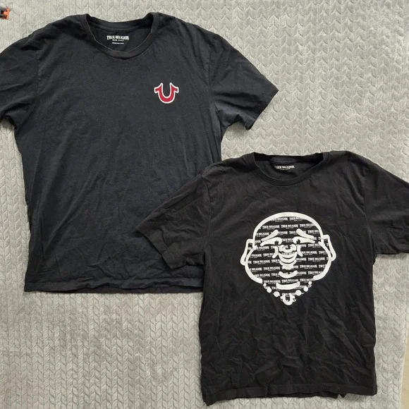 2 TRUE RELIGION ORIGINAL BUDDHA FACE Short Sleeve Graphic T-shirt 2XL Black