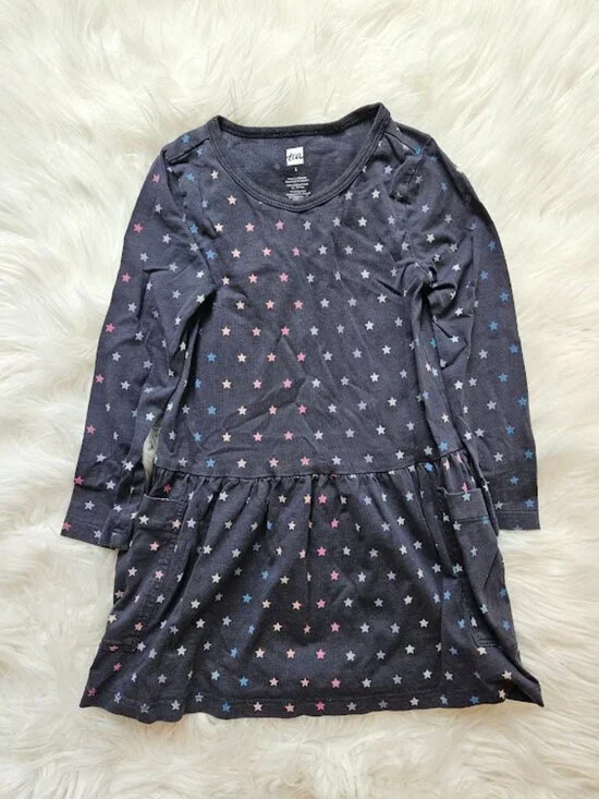 Tea Collection Blue Star Cotton Dress Navy Kids Girls Toddler 3T Colorful Kawaii