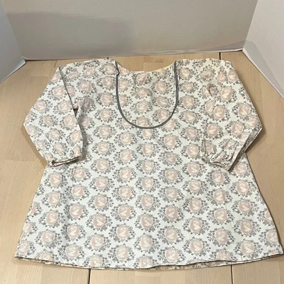 Go Gently Baby Girl’s 3T Ivory Dress w/ Pale Pink Cameo Print & Gray Trim Cotton