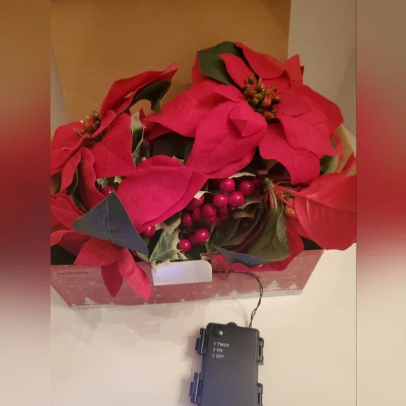 New LED Christmas Poinsettia Flower Decor Garland String of Lights
