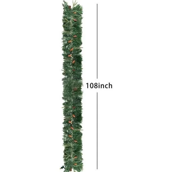 9ft Christmas Flocked Garland (Cone) Pre Lit w/ 50 Count Warm White String Light