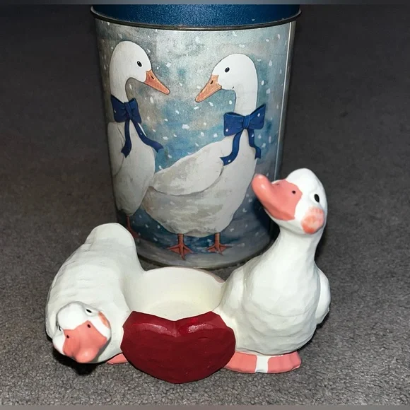 Cottagecore Duck Decor: Tea Light Holder & Metal Tin