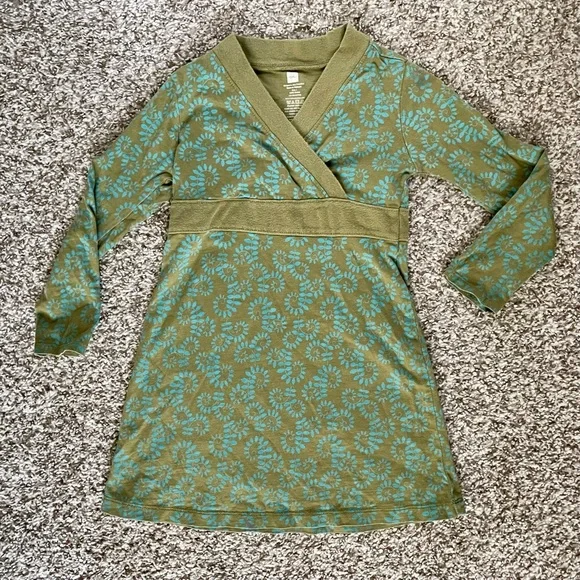 Tea Collection Girls Green & Aqua Casual Floral Cotton Dress Size 4