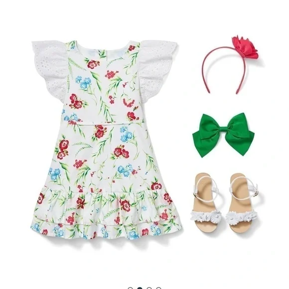 EYELET SLEEVE FLORAL DRESS