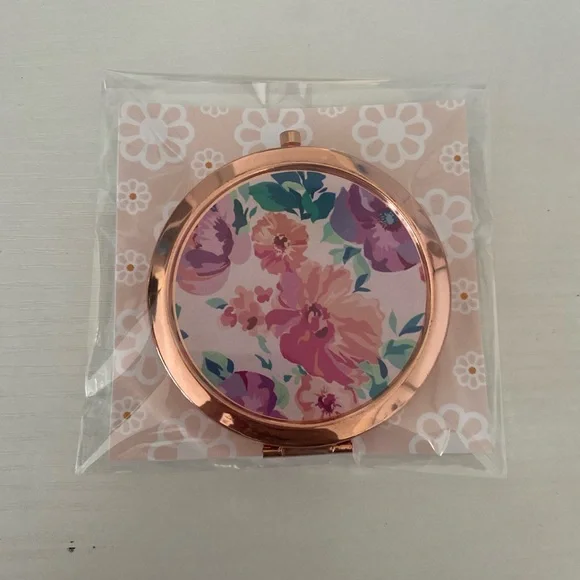 Floral Compact Mirror with Rose Gold Trim