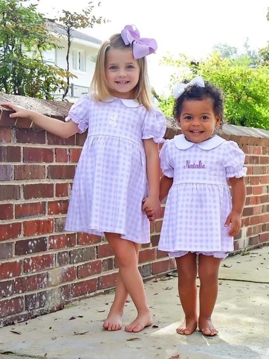 CLASSIC WHIMSY Riley Gingham Knit Bloomer Set in Lavender - 3T