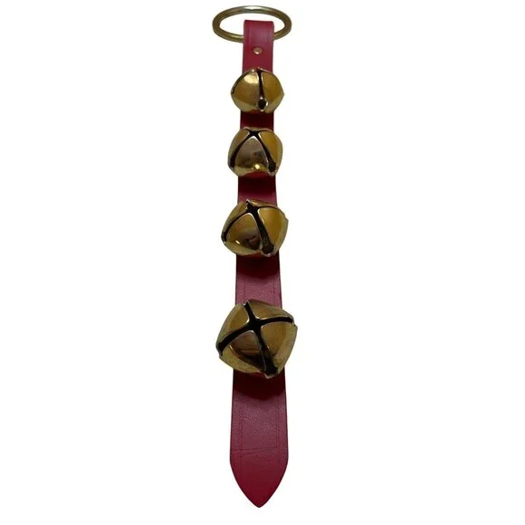 COPY - Red Leather 4 Jingle Bell Strap with 3