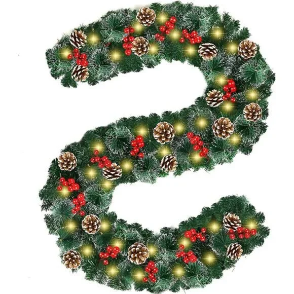 9 Ft by 10 Inch Christmas Garland with 100 LED Lights, Pre-Lit Christmas Garland