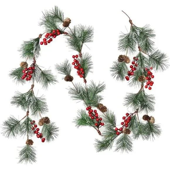 6 ft Christmas Pine Garland with Needles Berries Centerpiece Decoration