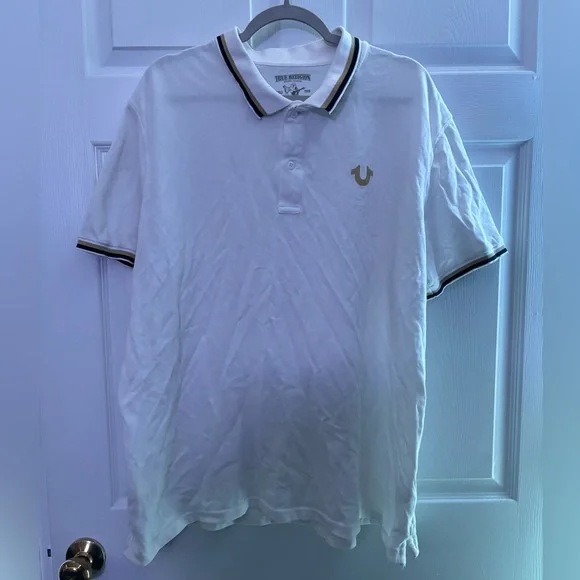 True Religion Polo Shirt Mens Size 3XL White‎ Gold