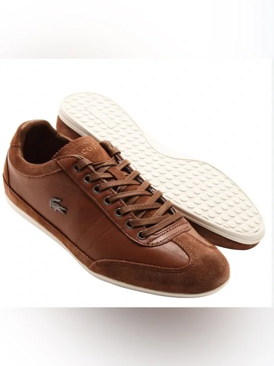 Lacoste Men’s Misano 15 SRM Brown Leather & Suede Low-Top Sneakers Size 11