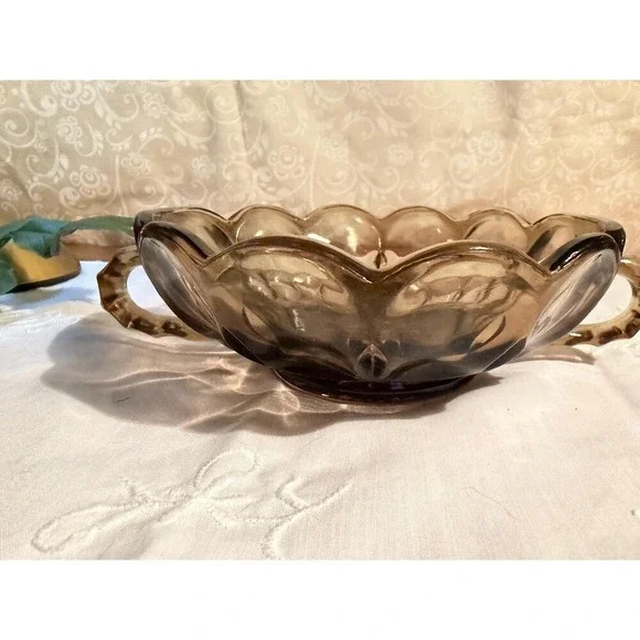 Vintage Anchor Hocking Smoked Glass Bon Bon Dish- MCM Decor