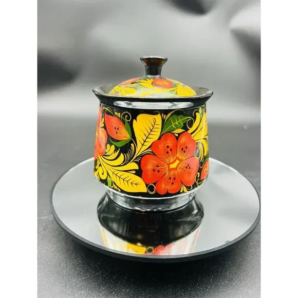 Russian USSR Lacquer Khokhloma Lidded Jar Canister 4