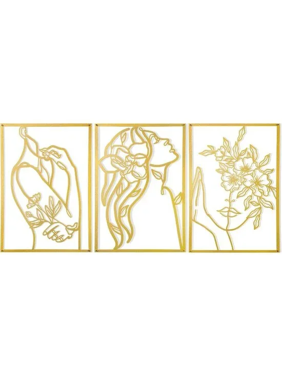 New 3 Pcs Gold Metal Line Art Wall Decor Female Body 15 in
