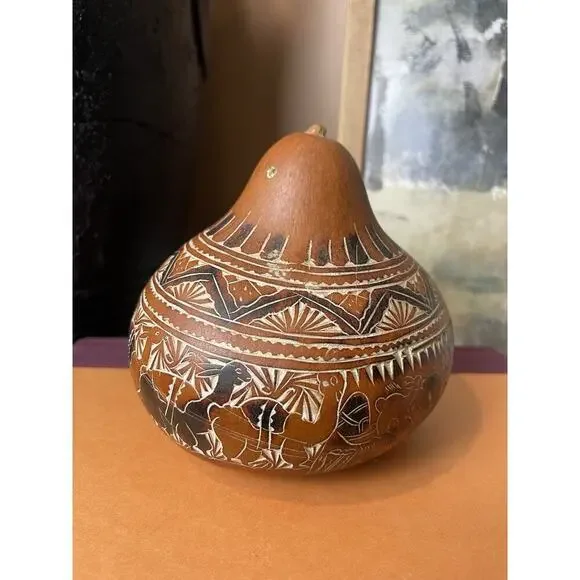 Peruvian Carved South American Gourd 