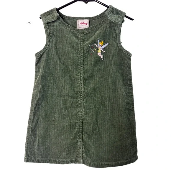 VTG‎ Disney Store Tinkerbell Corduroy Jumper Dress Girls Size 2T Green Olive