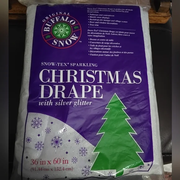 Buffalo Snow-Tex White W/Sparkling Silver Glitter Christmas Drape 36