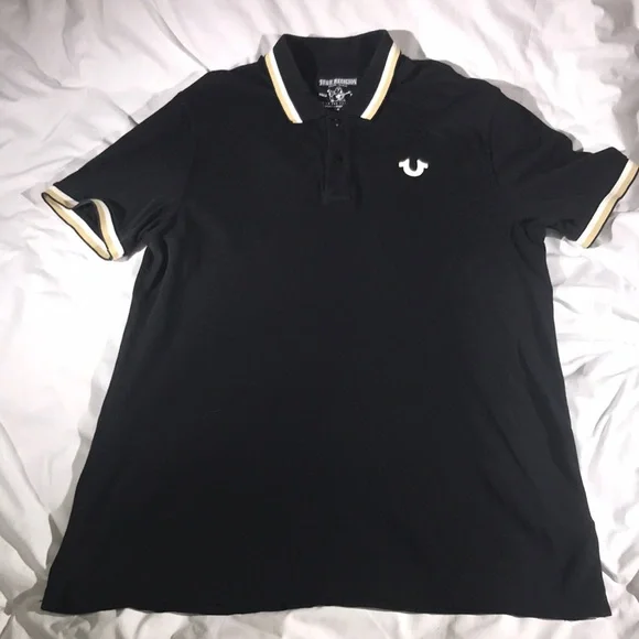 True Religion Mens Crafted With Pride Black Polo With Gold Tipping