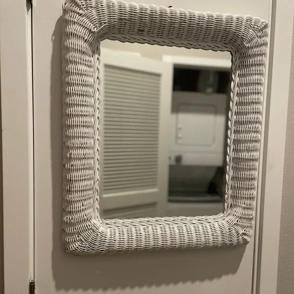 Vintage antique White Wicker Wall Mirror