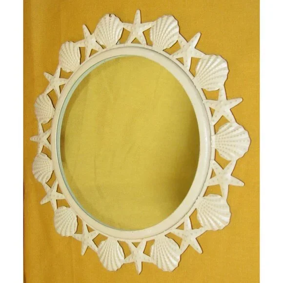 Vintage Beachcombers Seashells Metal Round Wall Mirror