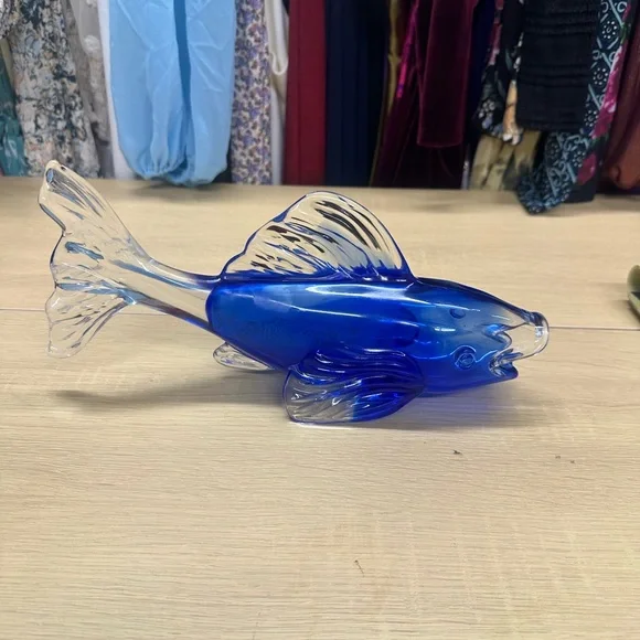 Vintage Cristal d’ Arques Cobalt Blue Crystal Koi Fish Figurine 11 Inches EUC